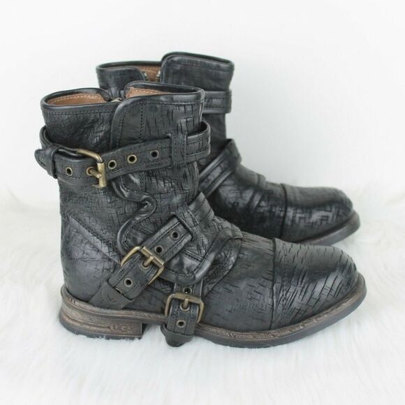 UGG Shoes - UGG COLLECTION ELISABETA WEAVE MOTO BUCKLE BOOTS